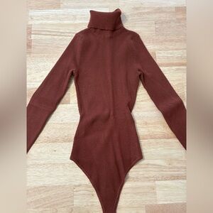 Abercrombie & Fitch Rust Ribbed Long Sleeve Bodysuit